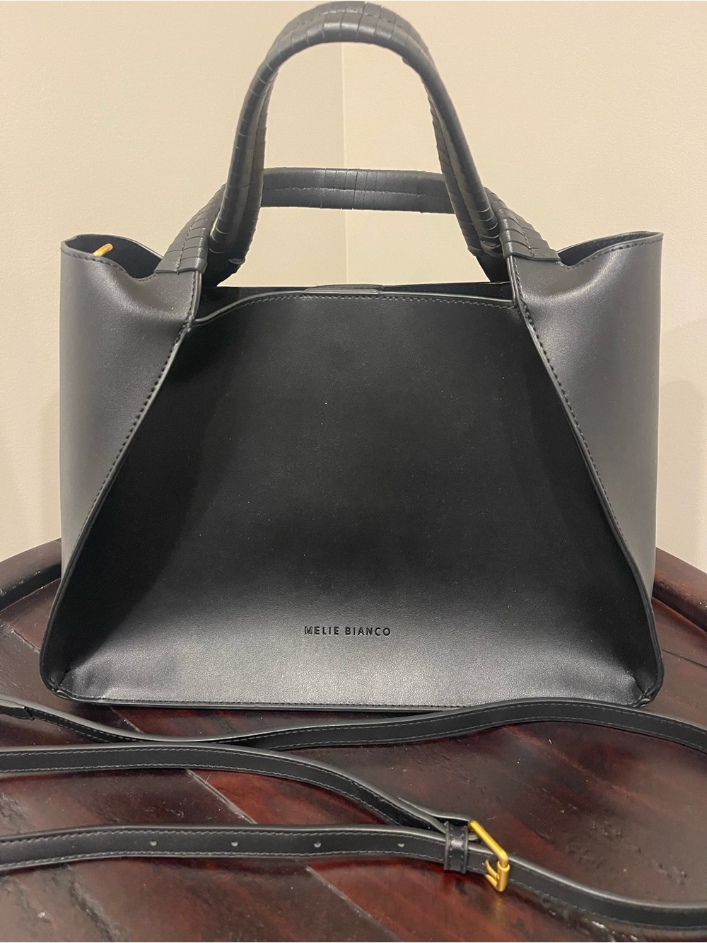 Melie Bianco Black Structured Shoulder Tote